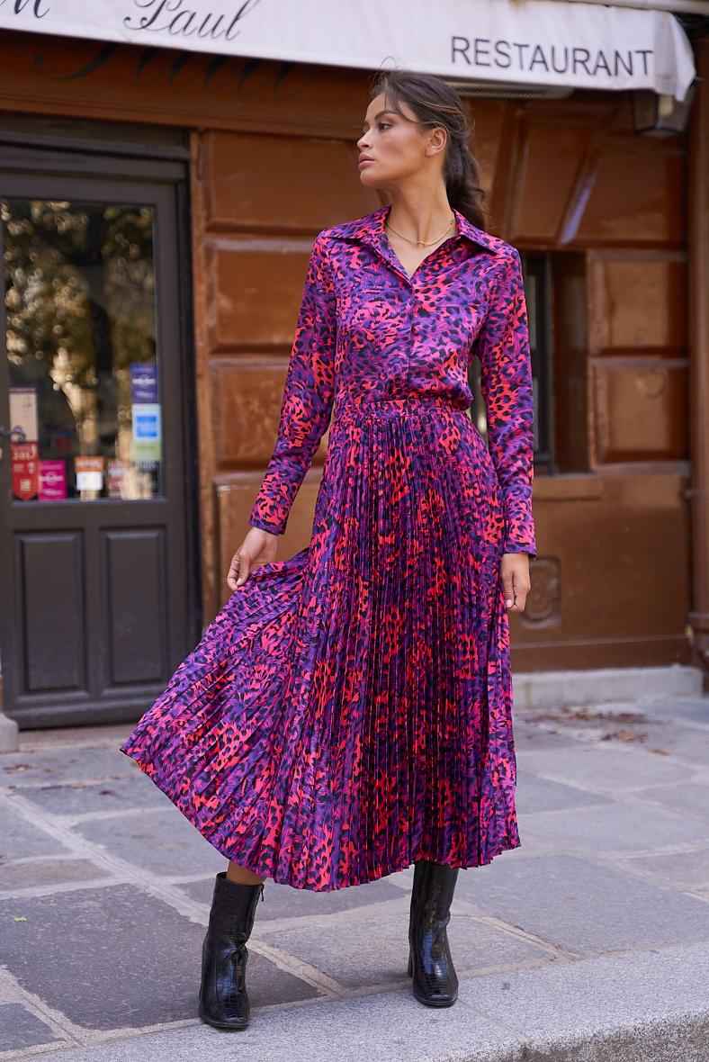 Plisseerock Leopard – Pink & Lila