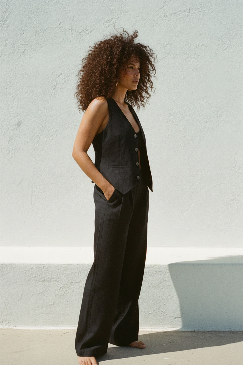 Black Linen Blazer Set – LACLARA mediterrane Mode