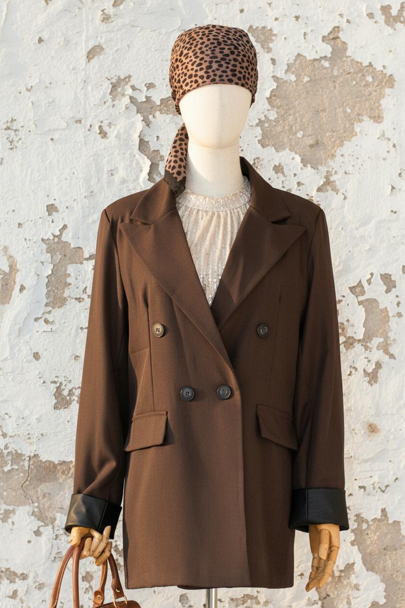 Blazerkleid Schokobraun – Mannequin mediterrane Wand