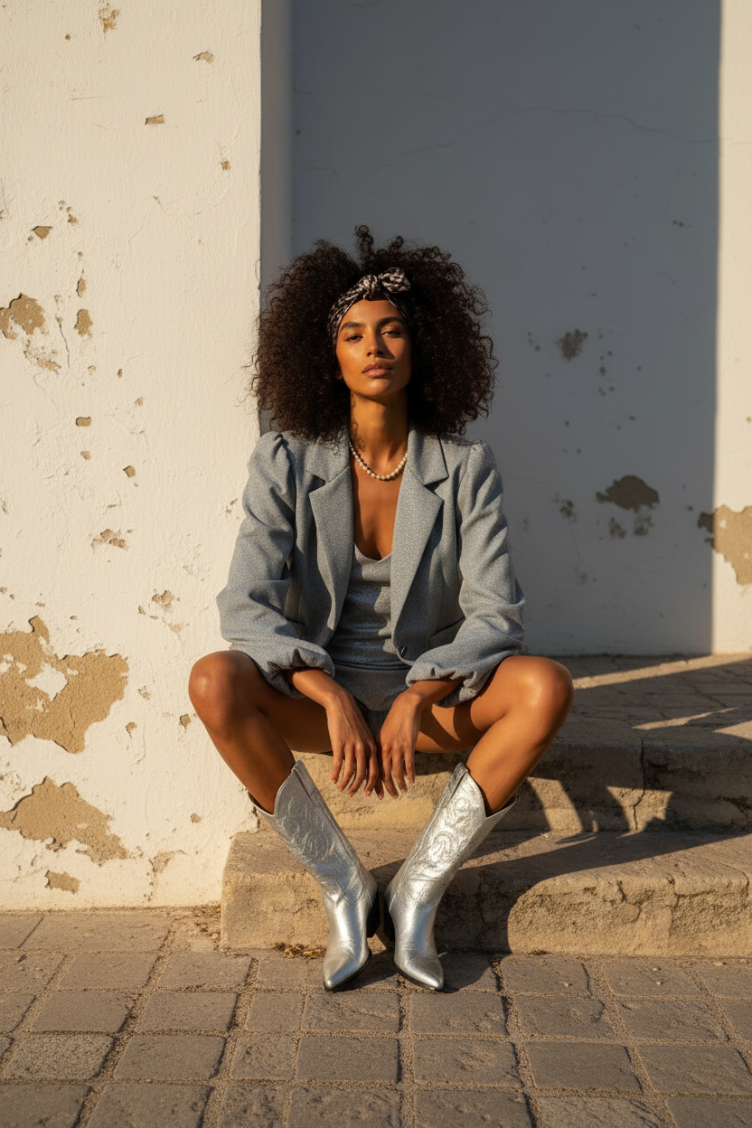 Glitzer Blazer mit Puffärmeln – LACLARA mediterrane Mode