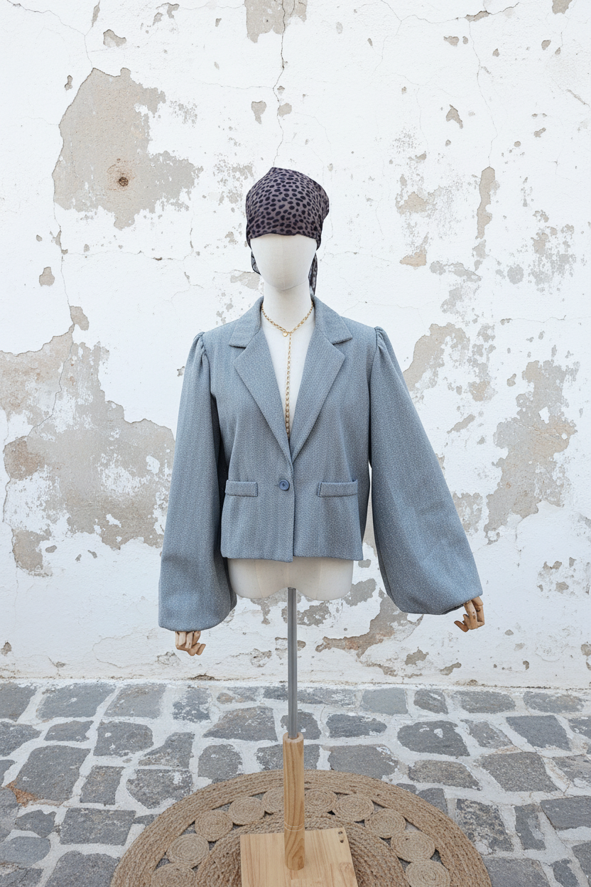 Glitzer Blazer mit Puffärmeln – LACLARA mediterrane Mode