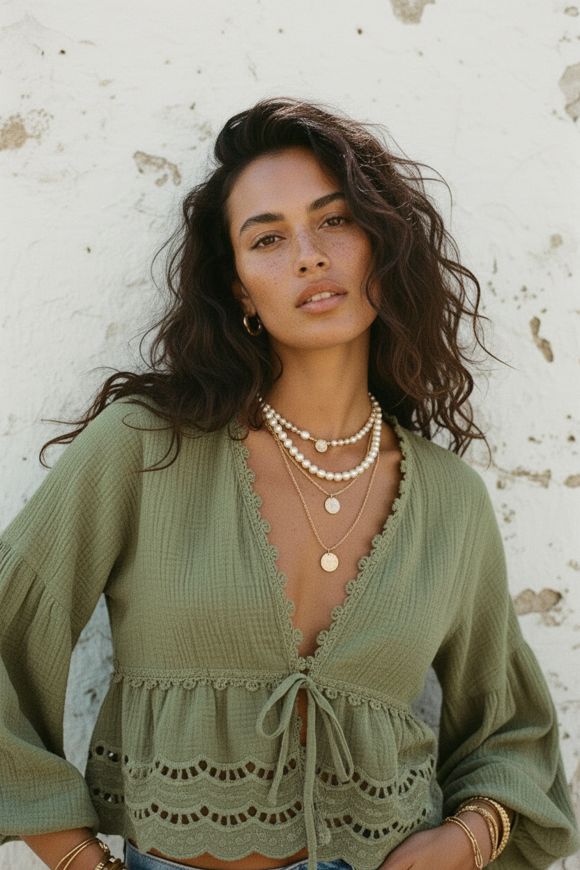 Boho Bluse Khaki Portrait