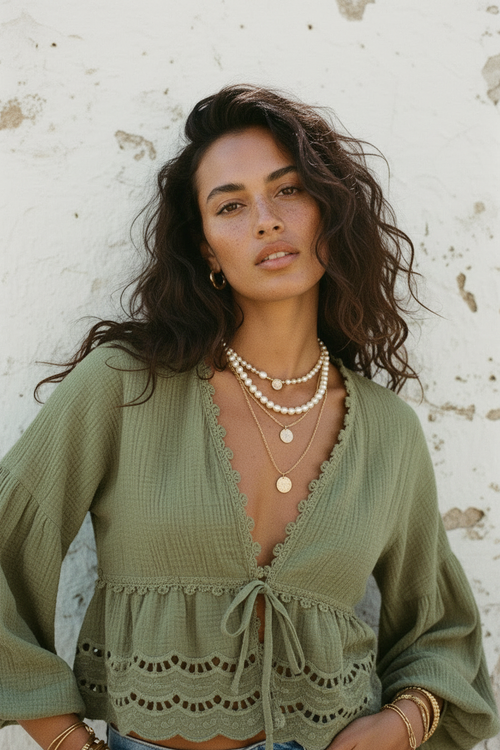 Boho Bluse Khaki Portrait