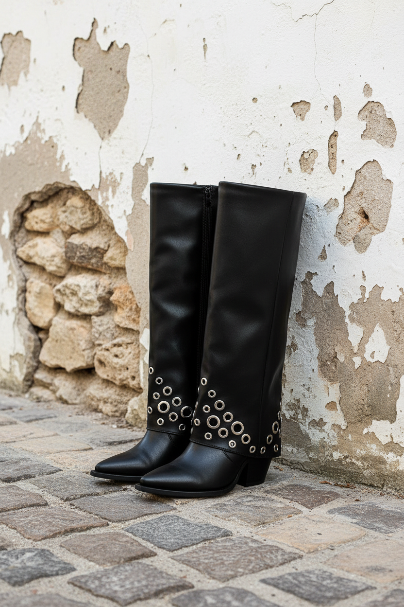 Stiefel an weißer Wand Tageslicht