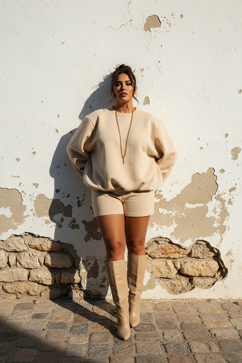 Oversized Pullover – Model Bun Frontansicht
