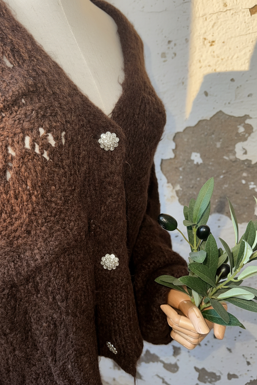 Strickjacke Detail Kristallknöpfe