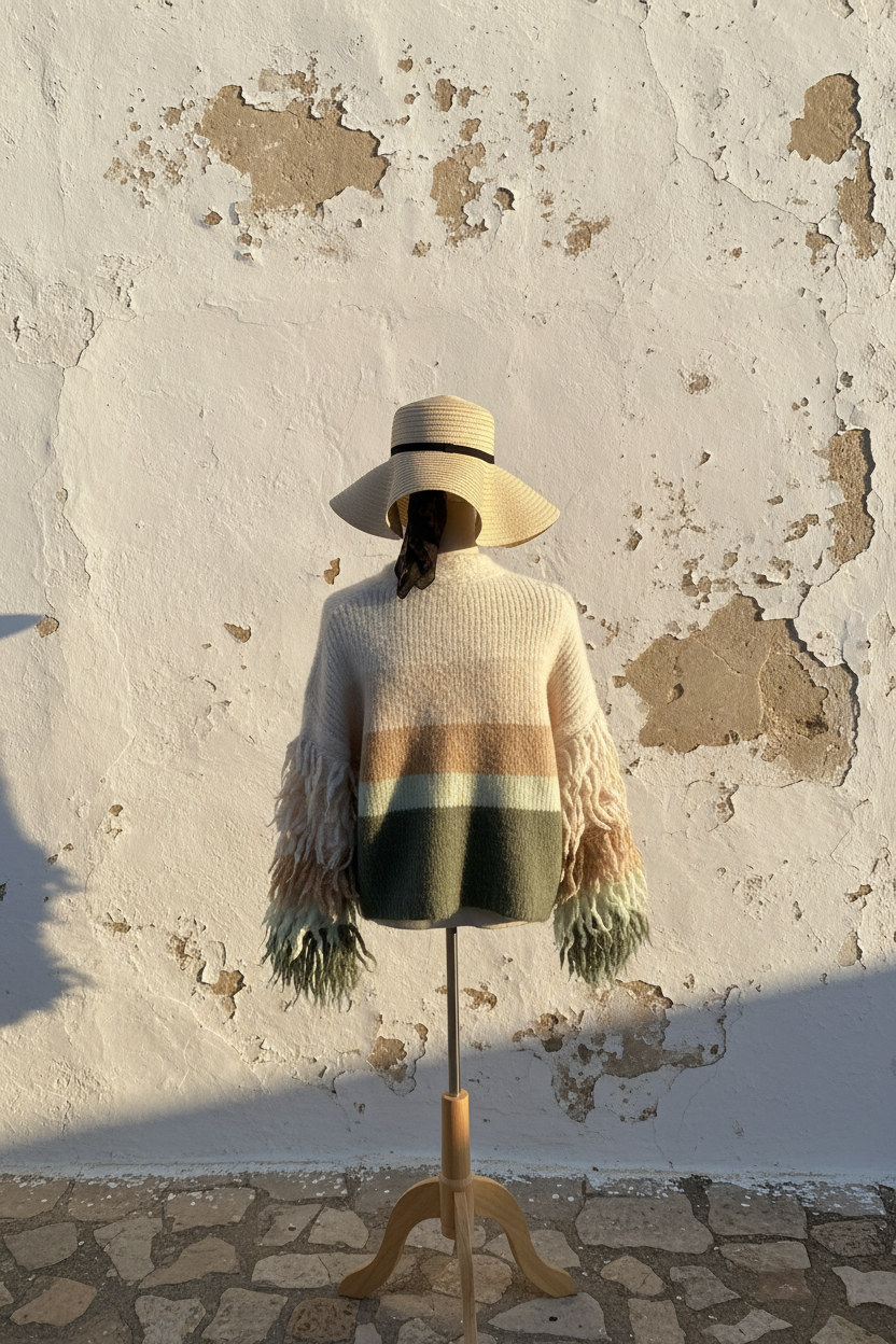 Boho Strickjacke – Rückenansicht Mannequin