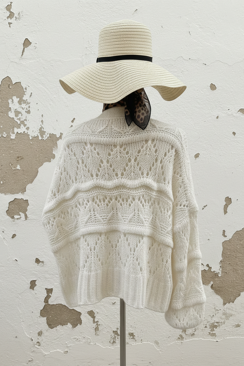 Strickjacke Weiß – Rückenansicht Nahaufnahme