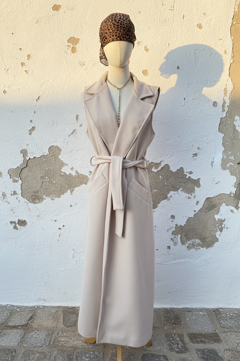 Beige Long Weste – LACLARA mediterrane Mode