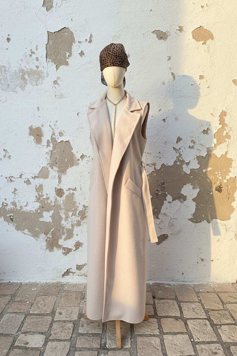 Beige Long Weste – LACLARA mediterrane Mode