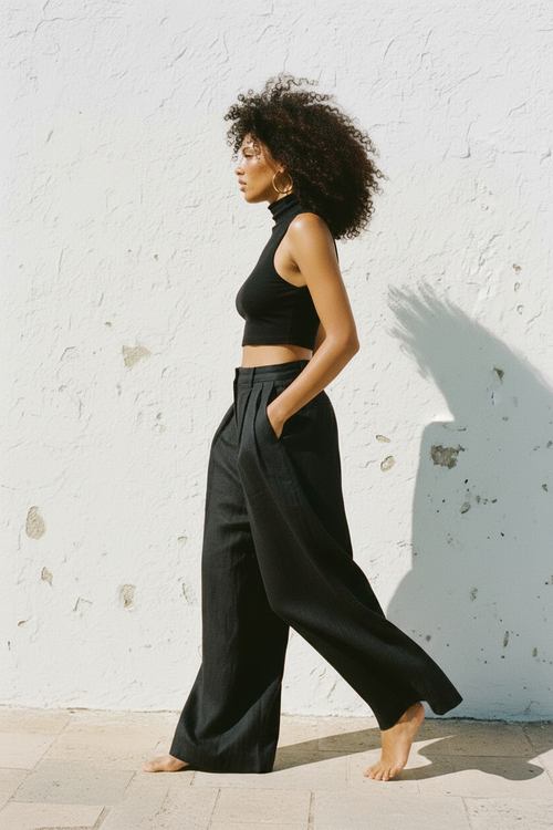 Black Ribbed Turtleneck Crop Top