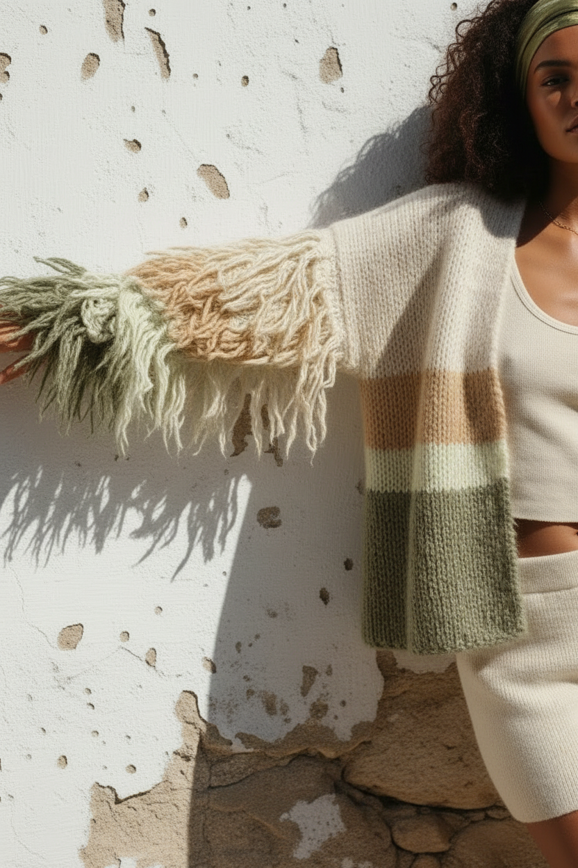 Boho Strickjacke – Detail Fransen