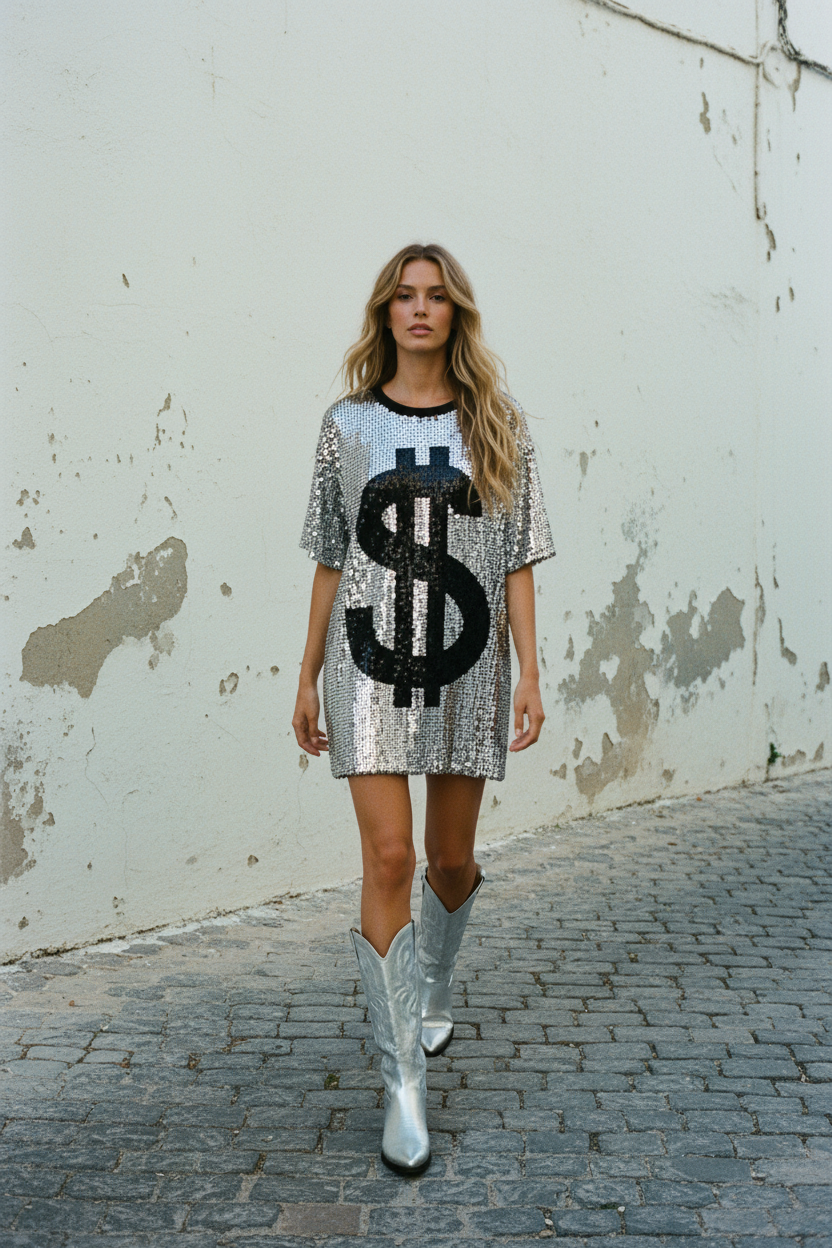 Dollar Pailletten Kleid – LACLARA mediterrane Mode