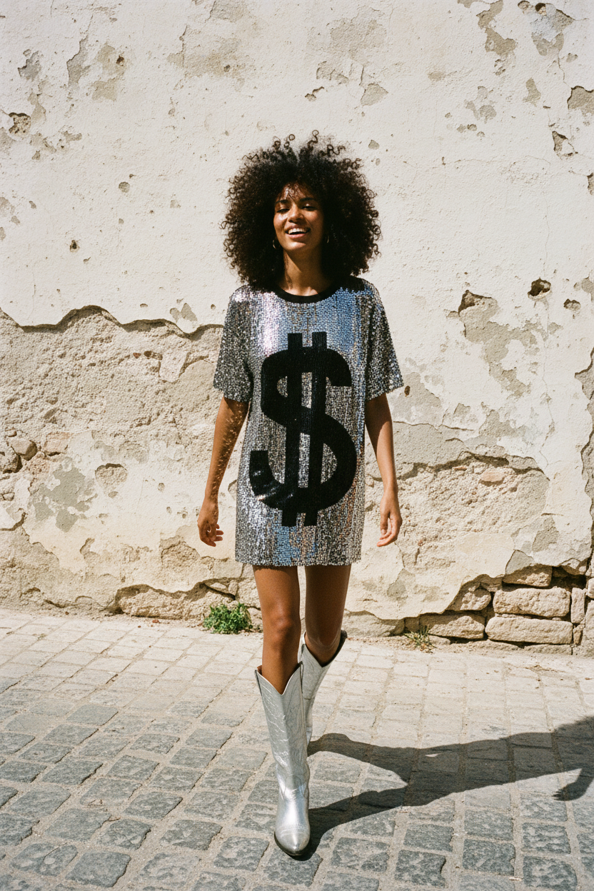 Dollar Pailletten Kleid – Model Walking