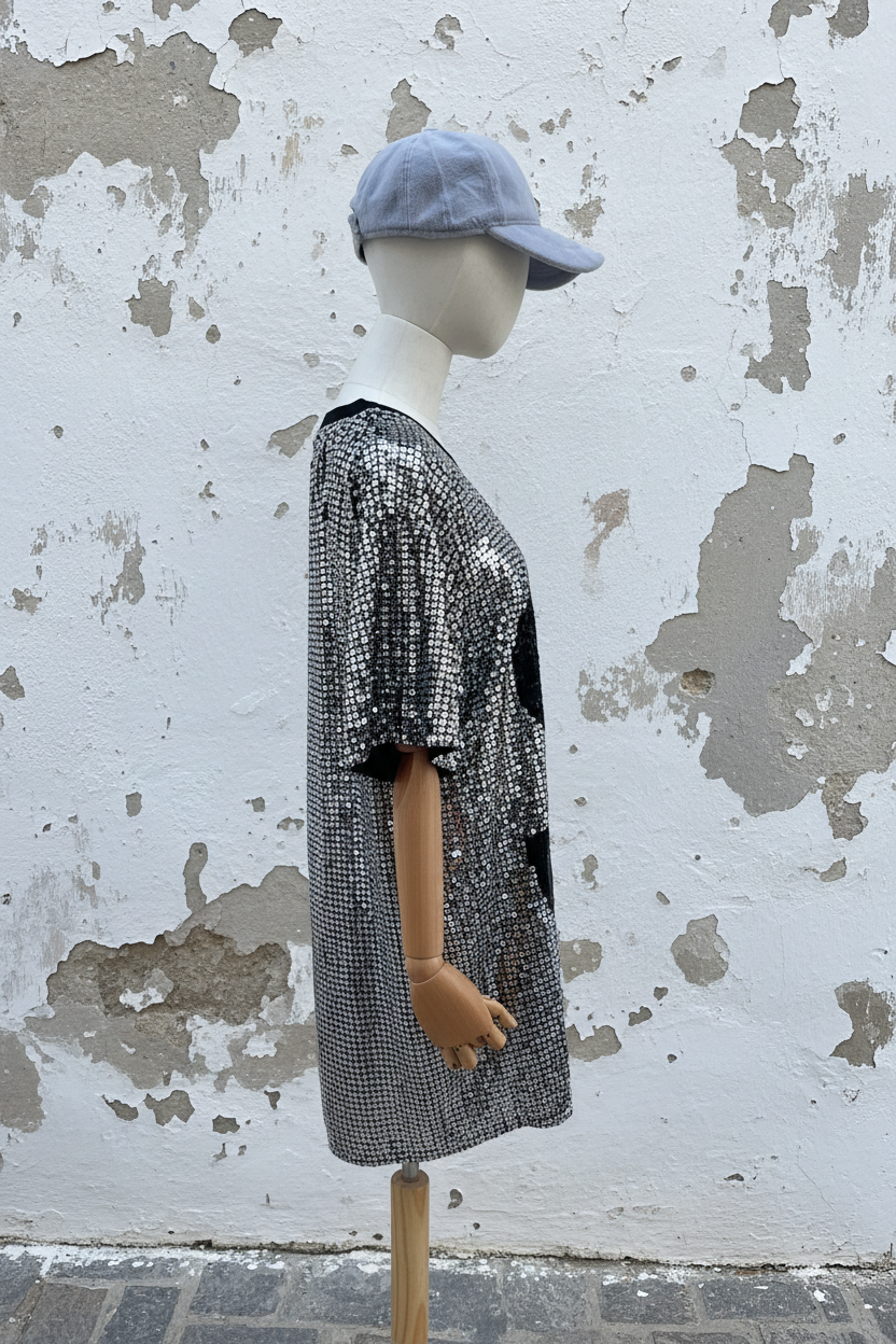Dollar Pailletten Kleid – Seitenansicht Mannequin