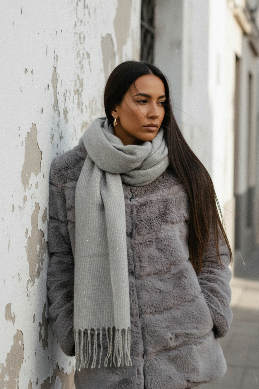 Goldschimmer Winterschal – Close-up