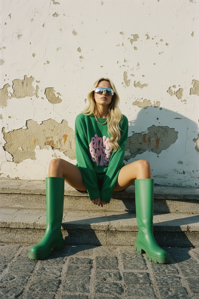 Oversized Pullover Pinky Promise Grün – Sitzend Stufen