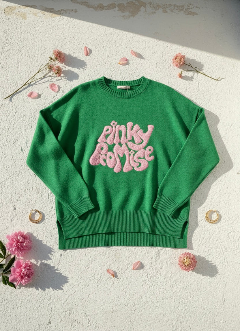 Oversized Pullover Pinky Promise Grün – Flat Lay