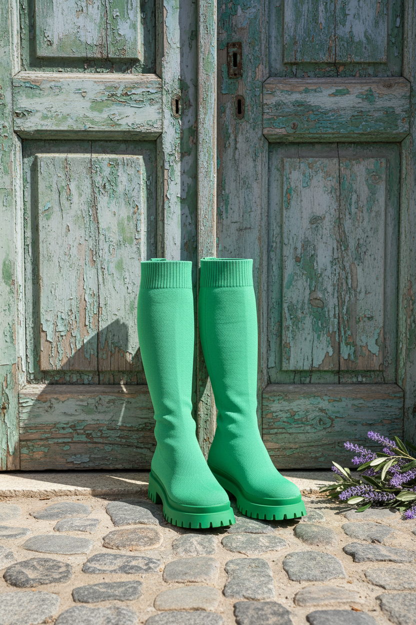 Sock Boots Grün – Kniehohe Stiefel – LACLARA mediterrane Mode