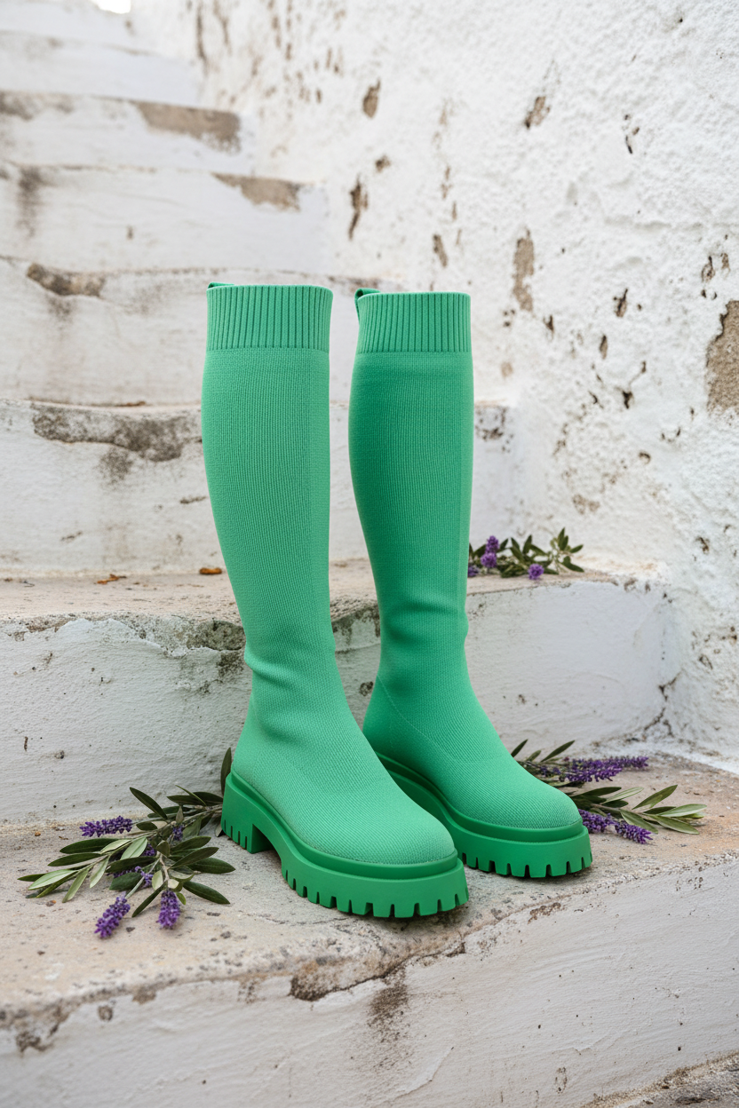 Sock Boots Grün – Kniehohe Stiefel – LACLARA mediterrane Mode
