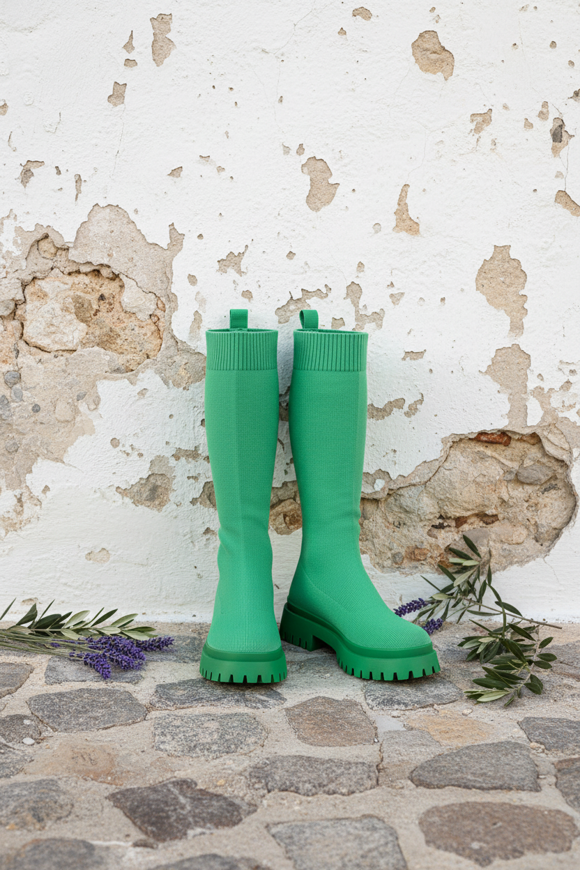 Sock Boots Grün – Kniehohe Stiefel – LACLARA mediterrane Mode