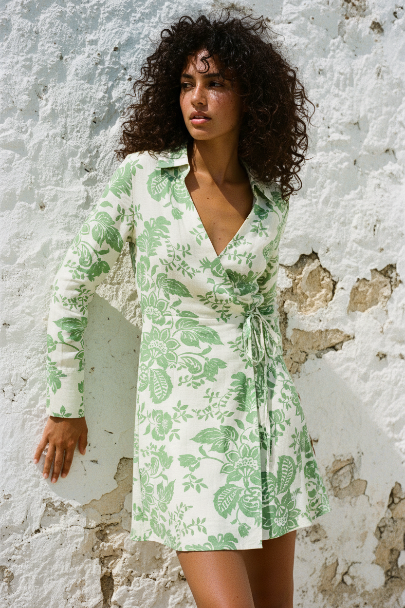 Wickelkleid Grün Blumenprint – LACLARA mediterrane Mode