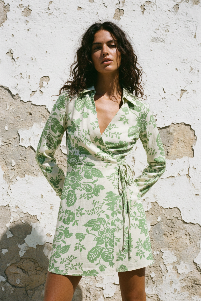 Wickelkleid Grün Blumenprint – LACLARA mediterrane Mode