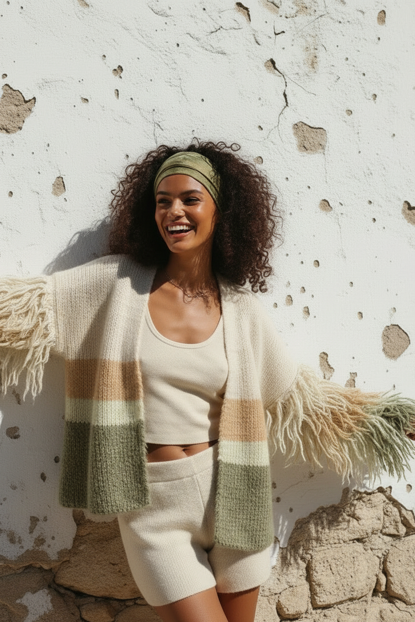Boho Strickjacke – Halbnahe Aufnahme
