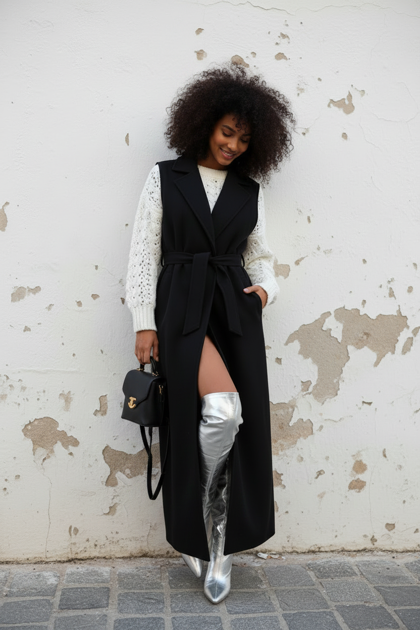 Schwarze Long Weste – LACLARA mediterrane Mode