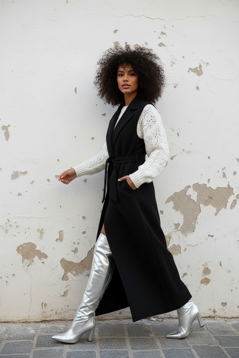 Schwarze Long Weste – LACLARA mediterrane Mode