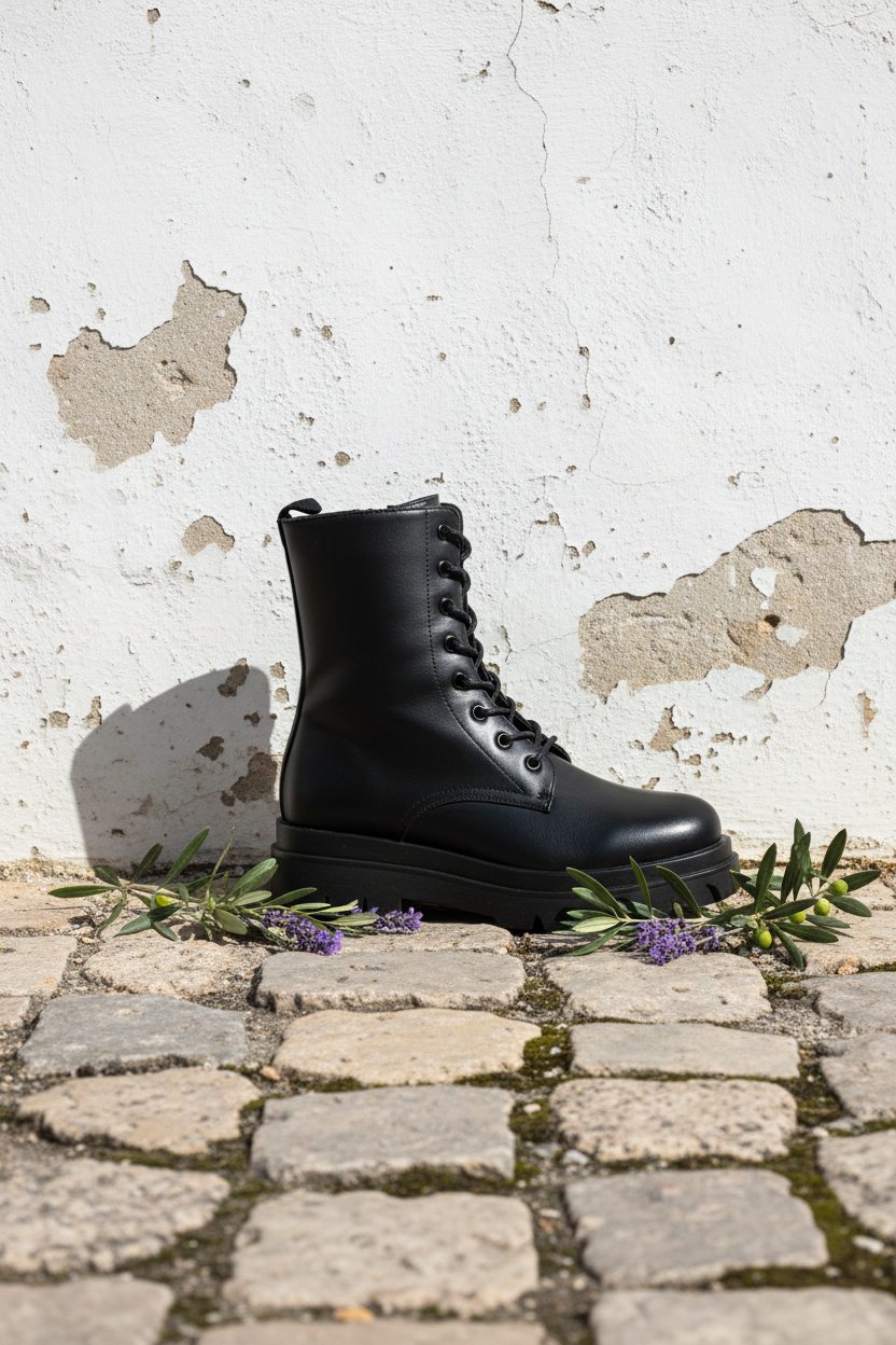 Schnürstiefel mediterrane Wand
