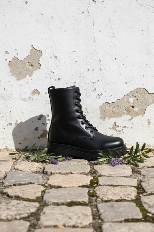 Schnürstiefel mediterrane Wand