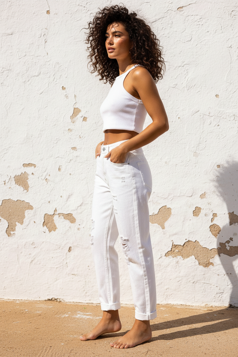 White Ripped Mom Jeans – LACLARA mediterrane Mode