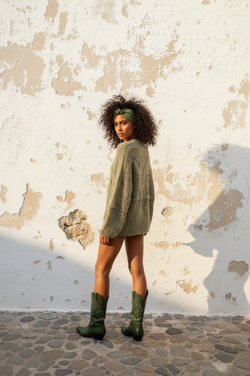 Strickjacke Boho mit Lochmuster in Khaki – LACLARA mediterrane Mode