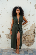 Khaki Long Weste – Model Bein durch Schlitz