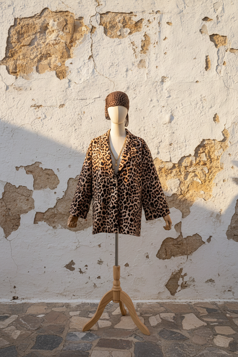 Oversized Leoparden-Blazer – Frontal Mannequin mediterran