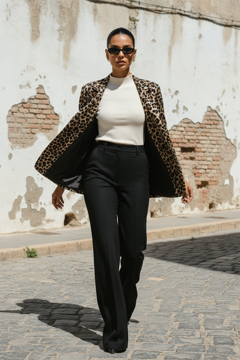 Oversized Leoparden-Blazer – Model Power Walk
