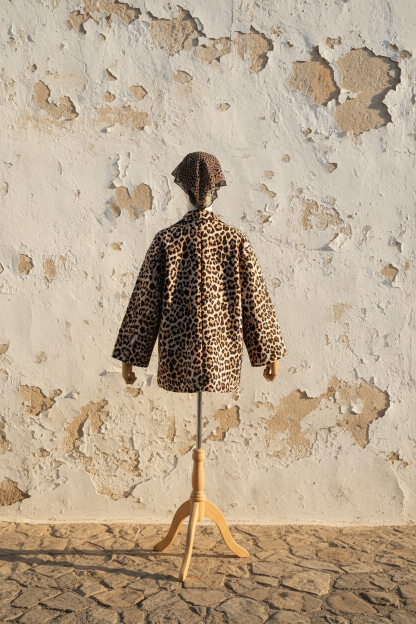Oversized Leoparden-Blazer – Rücken Mannequin mediterran