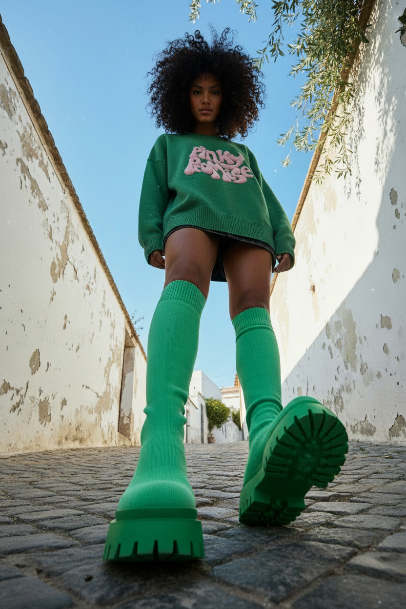 Sock Boots Grün – Kniehohe Stiefel – LACLARA mediterrane Mode