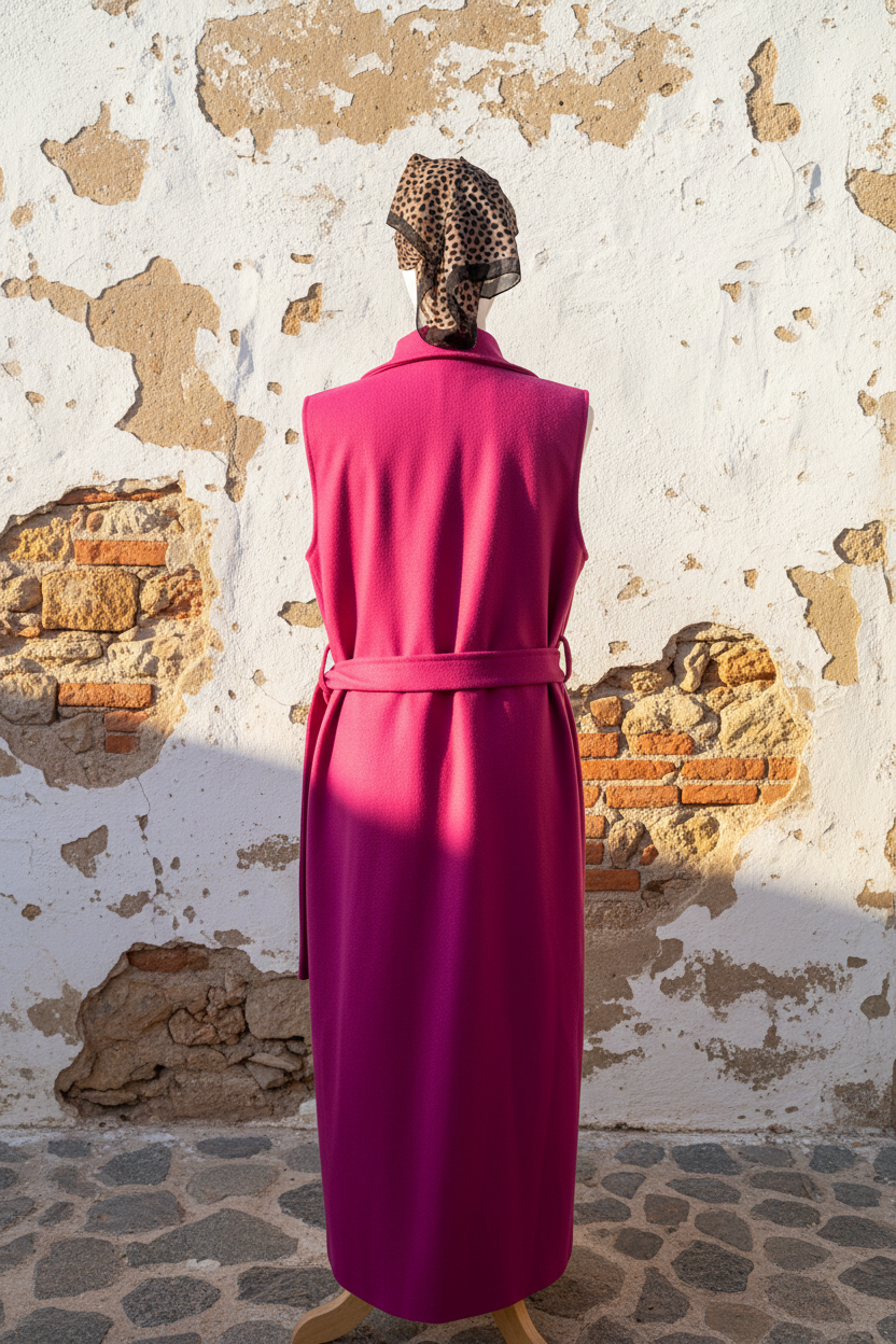Magenta Long Weste – Mannequin Rückenansicht
