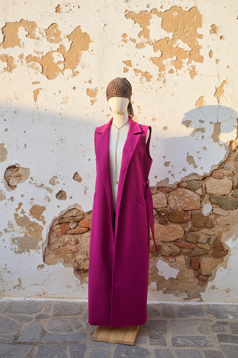 Magenta Long Weste – Mannequin Frontansicht
