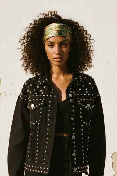 Schwarze Nieten Jeansjacke Oversize