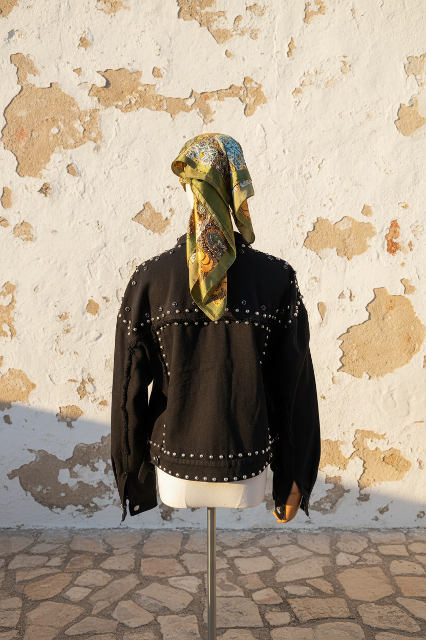Schwarze Nieten Jeansjacke Oversize