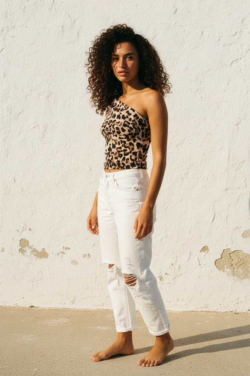 Leopard One-Shoulder Top – Vorderansicht
