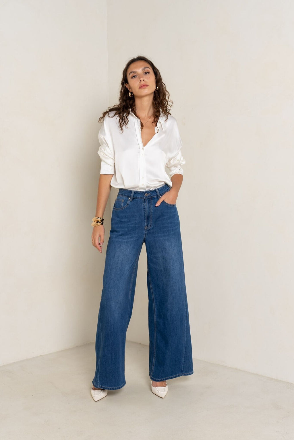 Wide-Leg Jeans Blau High Waist – LACLARA mediterrane Mode