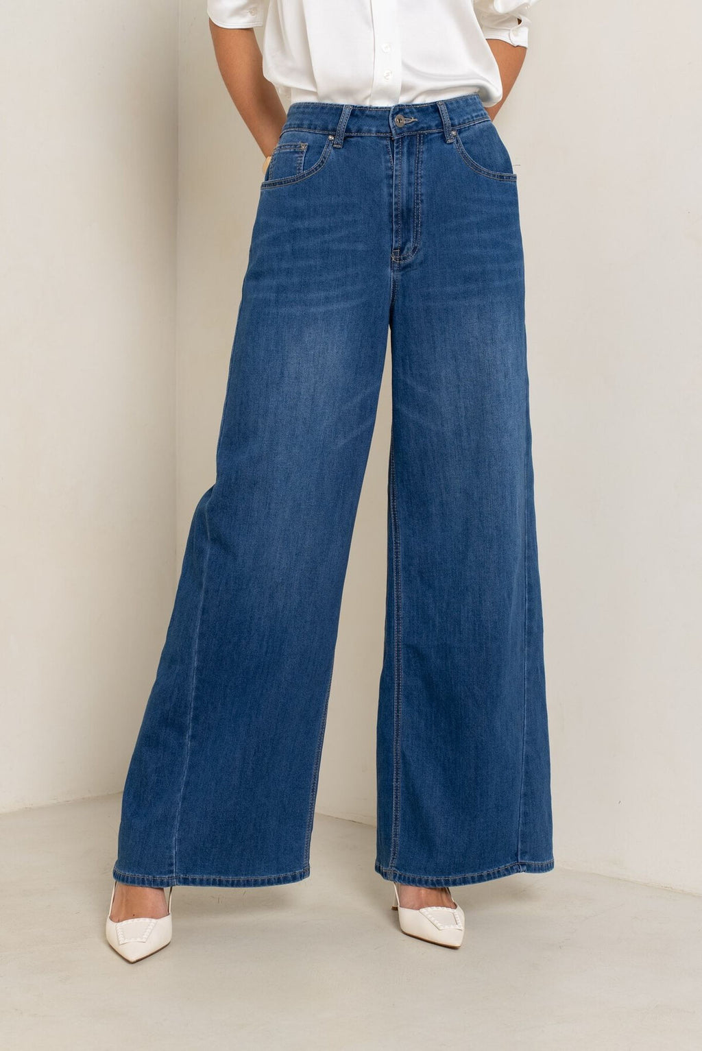 Wide-Leg Jeans Blau High Waist – LACLARA mediterrane Mode