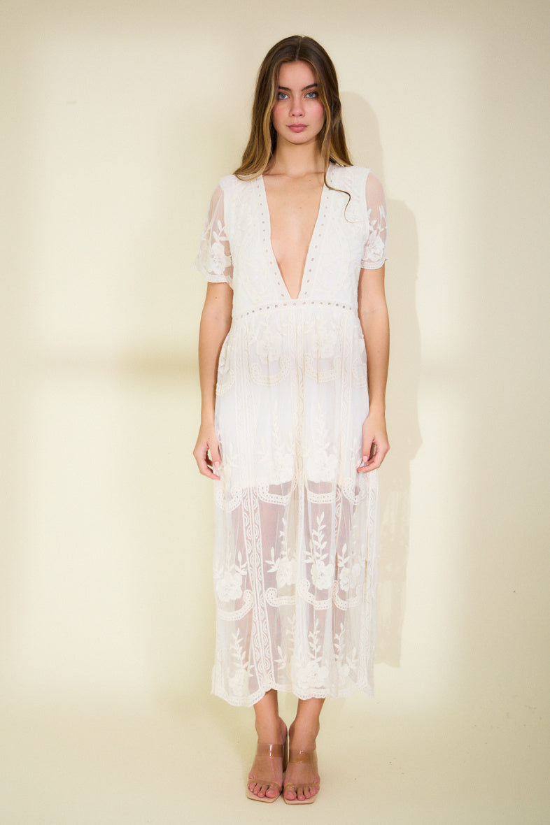 Weißes Boho Spitzenkleid – Sommerkleid Maxikleid – LACLARA mediterrane Mode