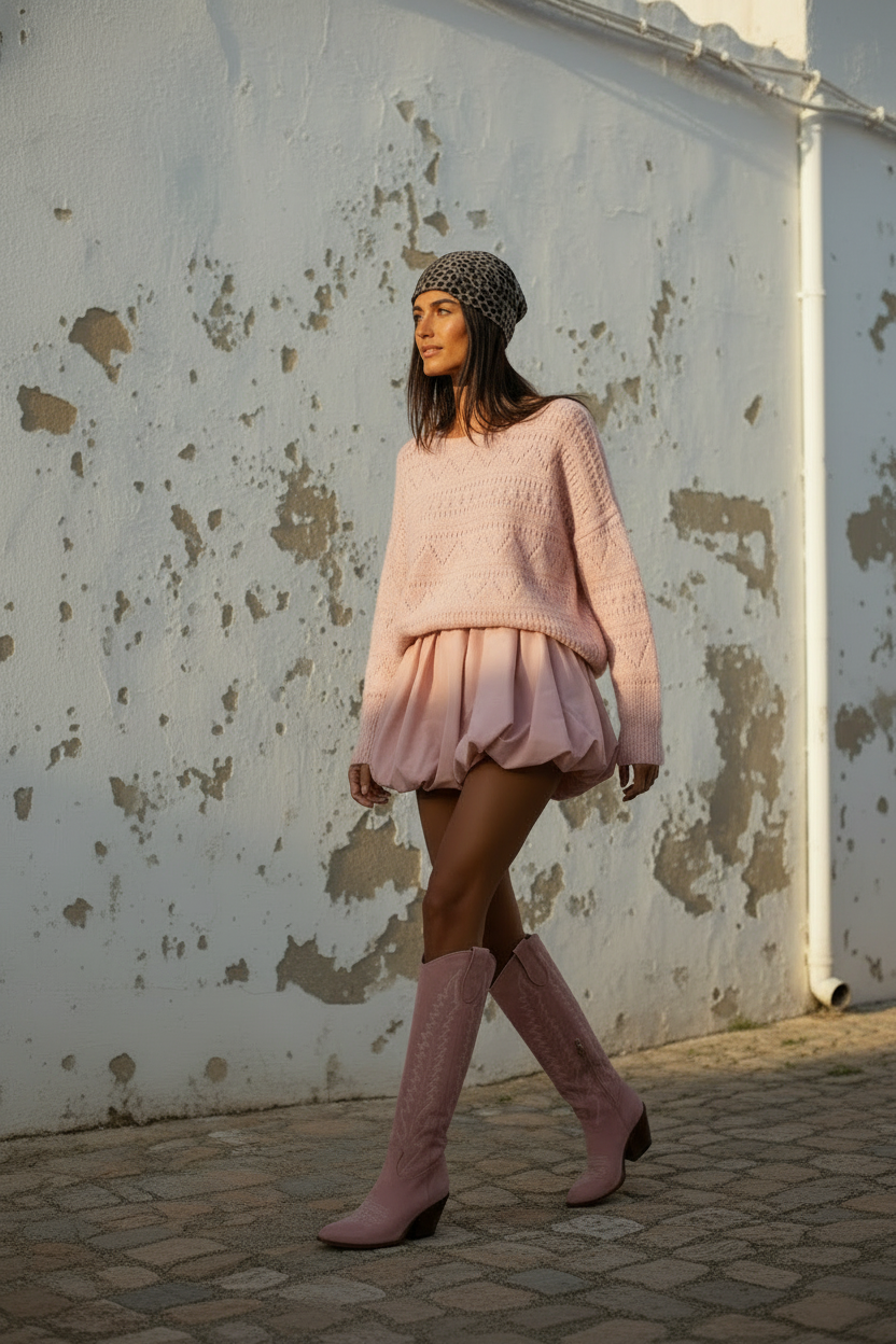 Rosa Strickpullover mit Lochmuster – LACLARA mediterrane Mode