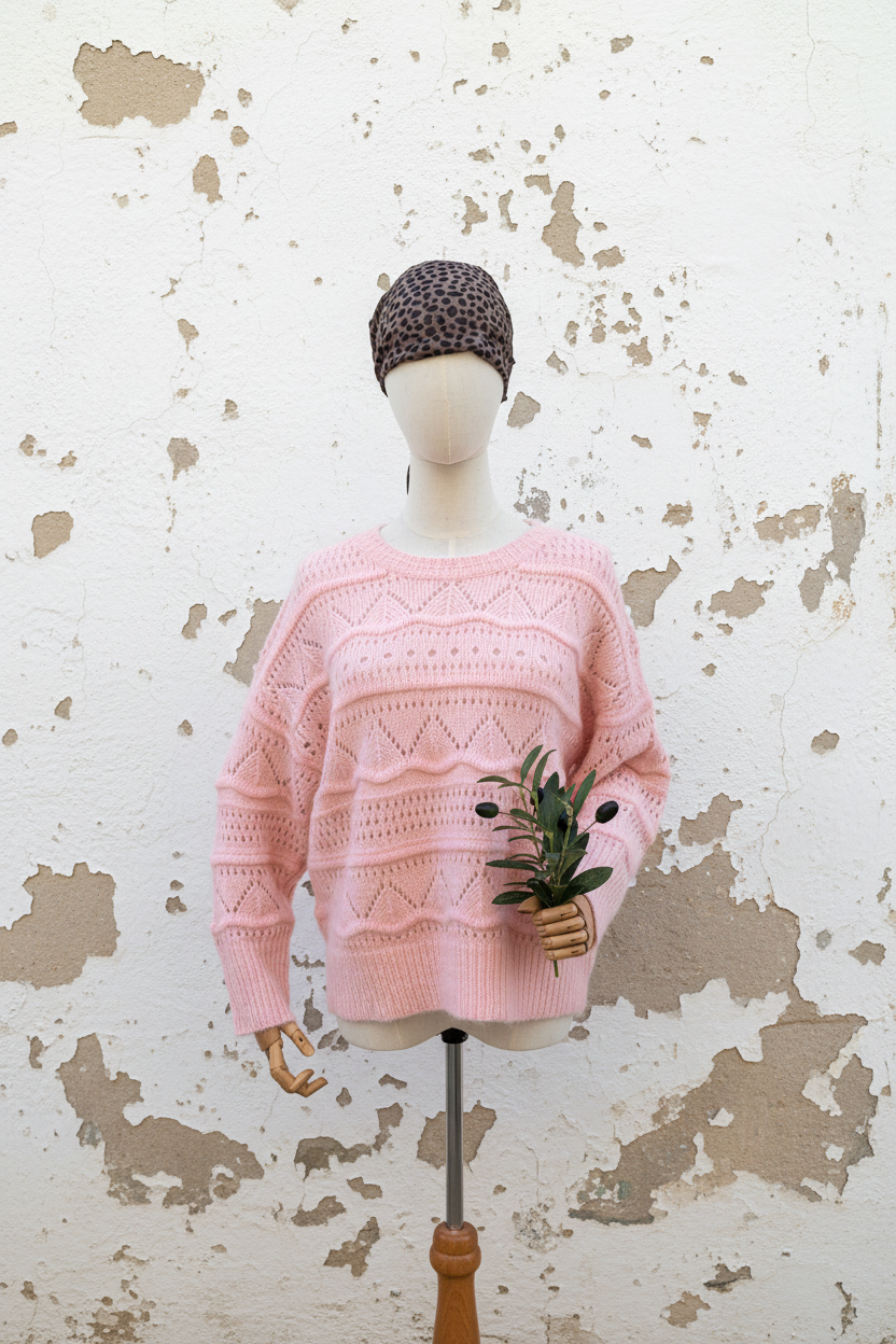 Rosa Strickpullover Frontansicht