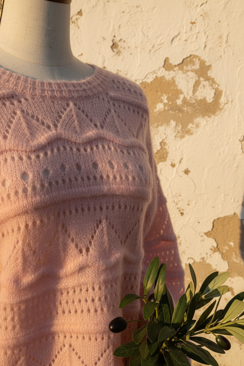 Rosa Strickpullover Detailaufnahme